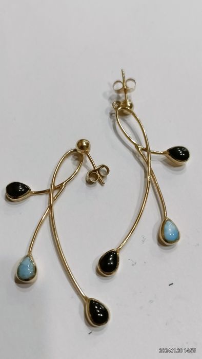 Vind cercei din aur 14kt cu larimar și onix
