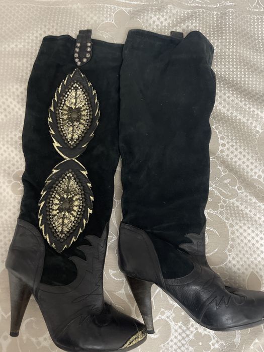 Сапоги кожа замша комби