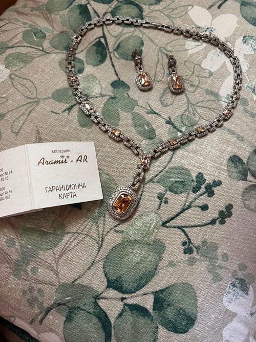 Сребърен комплект колие и обеци 54 грама