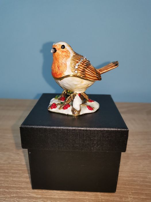 Treasured Trinkets солидна емайлирана метална кутия за бижута птица