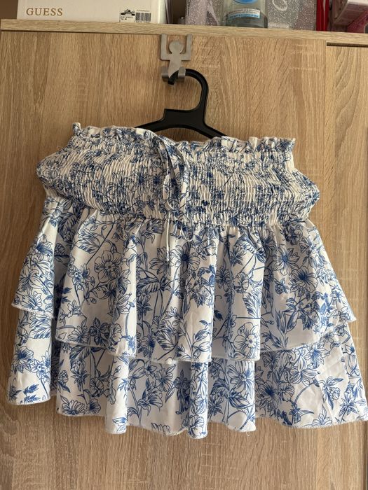 Пола Zara H&M с етикет, сива, бяла, цветя, дънкова
