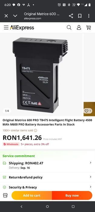 Pachet de 8 acumulatori DJI - MATRICE 600 & 600 Pro Intelligent Flight