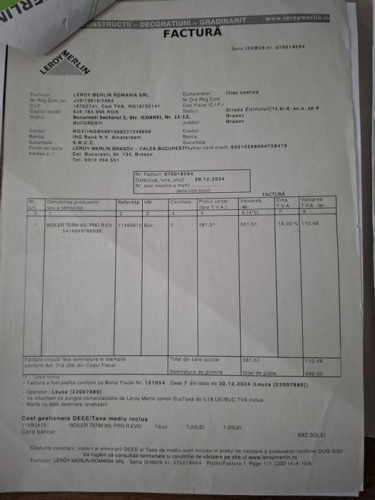 Convector și boiler