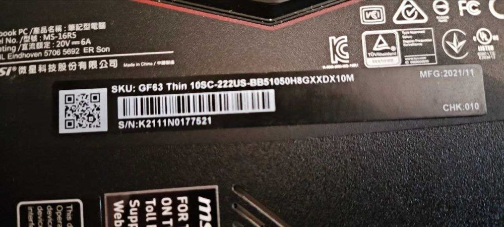 MSI GF63 Thin — игровой ноутбук в отличном состоянии