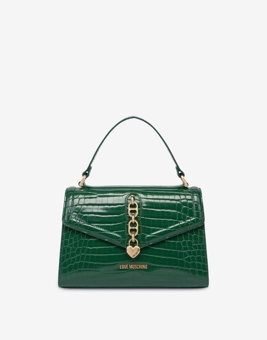 Луксозна дамска чанта Love Moschino Croco Green