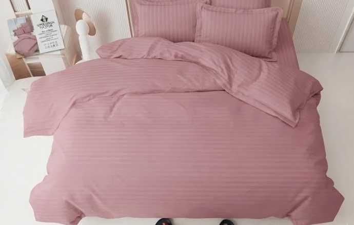 Lenjerie de pat damasc gros cu elastic, Super Elegant Pucioasa, 4 piese, Roz Pudrat