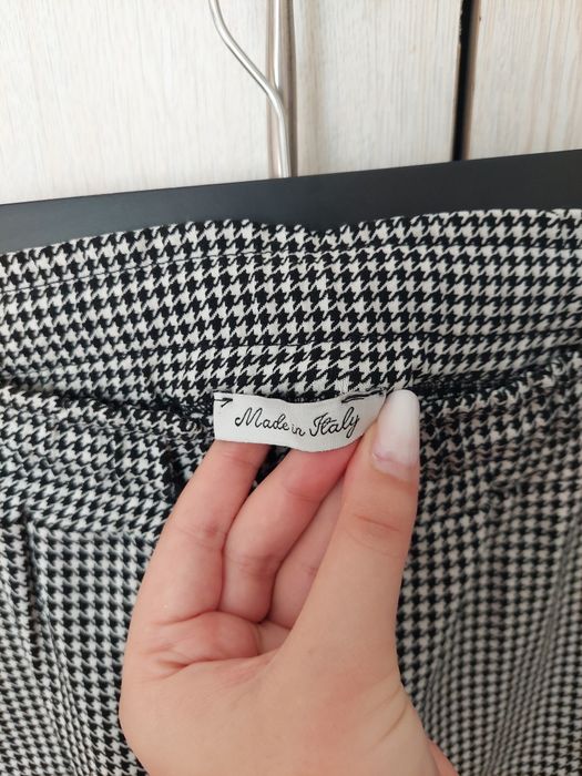 Pantaloni damă Made in Italy pied de poule alb negru elastici mărimea XL