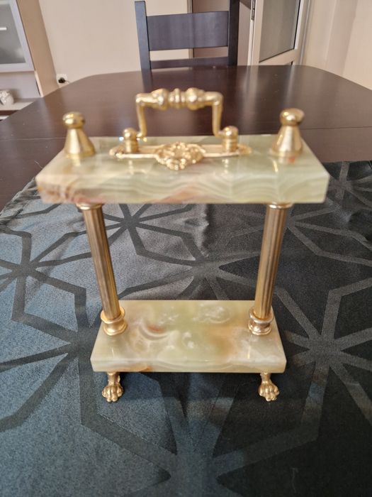 Страхотна антикварна белгийска стойка за джобен часовник оникс бронз