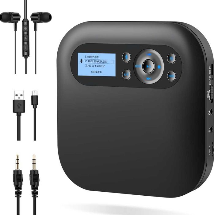 Преносим CD плейър DESOBRY с Bluetooth CD плейър с високоговорители, презареждащ се дискмен за кола
