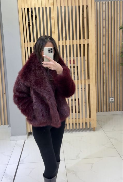 Эко-шуба в бордовом цвете