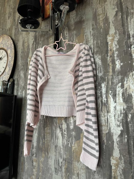 Cardigan roz pal cu dungi gri TEX_4-5 ani