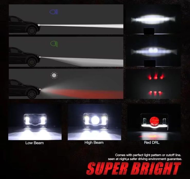 Лед фарове 12v 24v 4x6 inch LED H4
