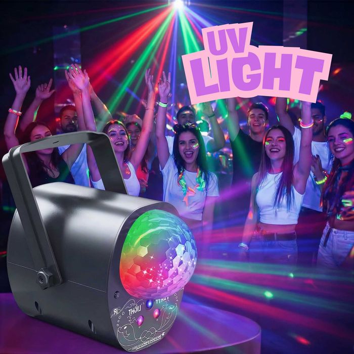 Proiector party cu laser si lumini, glob disco, joc muzical, lumina UV, multiple jocuri de lumini, interior si exterior, alimentare priza sau USB,