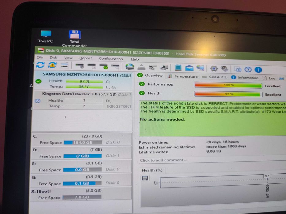 SSD Samsung 256GB M.2 SATA – 97% Health – 516 MB/s – Testat