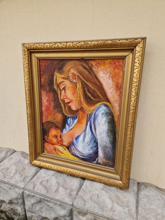 Уникална антикварна испанска картина масло върху платно