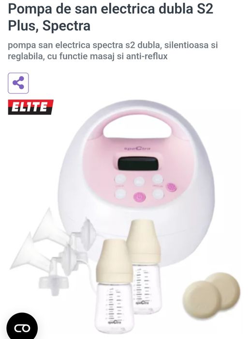 Pompă de sân electrică dublă Spectra S2 Plus– folosită 2 luni
