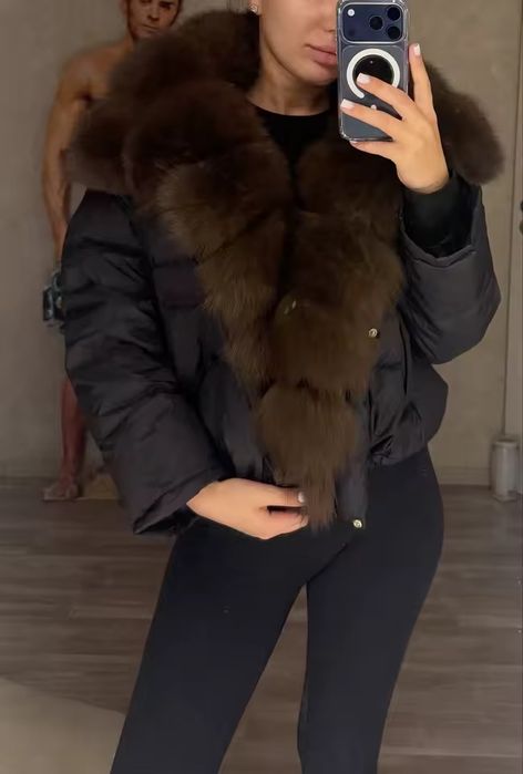 Geaca cu puf si guler blana naturala