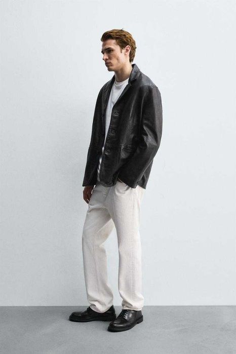 Ново мъжко кожено сако, естествена кожа Zara, размер S