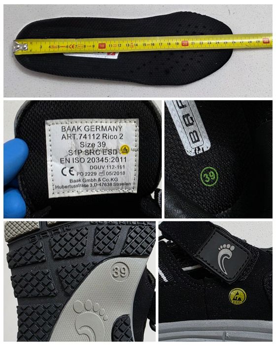Sandale de muncă noi BAAK ESD 74112 RICO 2 S1P SRC, pantofi cu protecție, bombeu, nr. 39 EU unisex