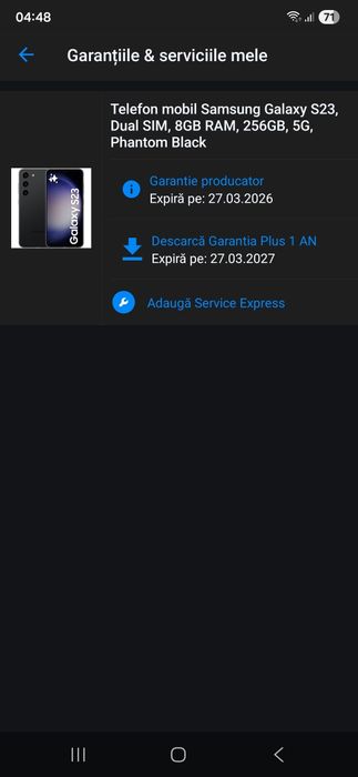 Samsung S23, 256GB garanție până în 2027