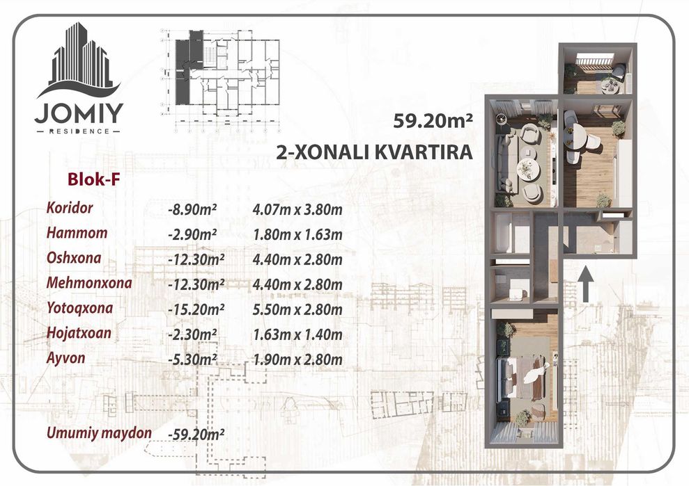 Jomiy Residencedan Noyob Taklif $10.000 bosh tulov