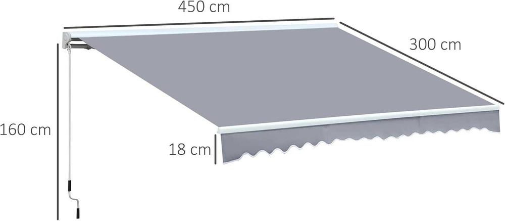 Тента Outsunny с шарнирно рамо, регулируема скоба, тента за вътрешен двор, 4,5 x 3 м