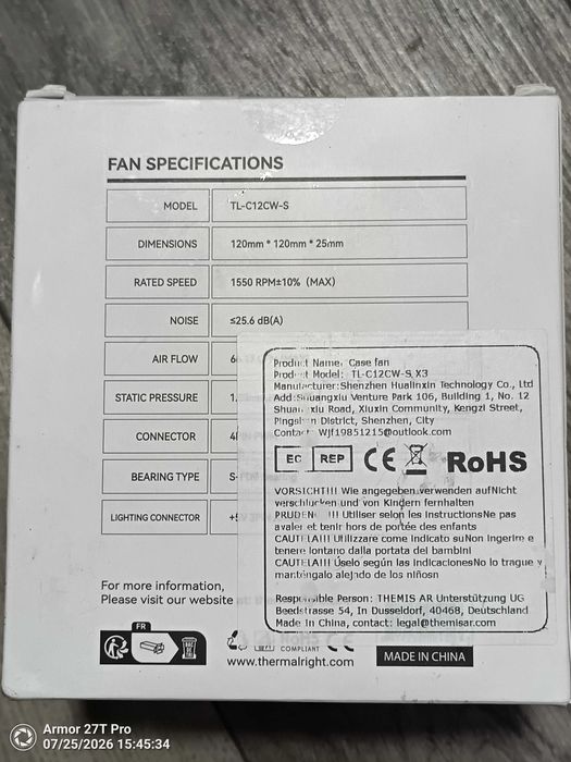 set 3 ventilatoare pc gaming ARGB ThermalRight C12CW-S