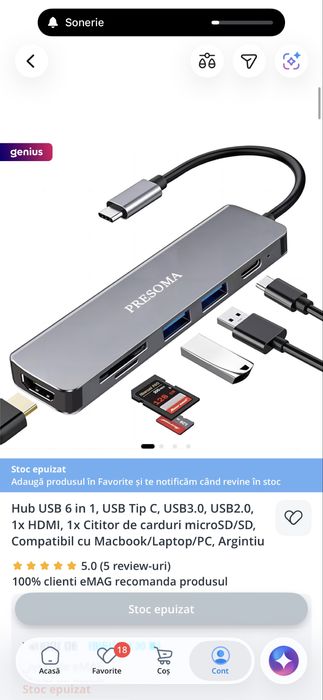 Vând Hub usb 6 în 1