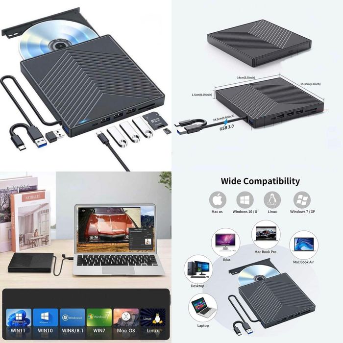 Оптический привод DVD/CD USB Type-C Windows дисковод