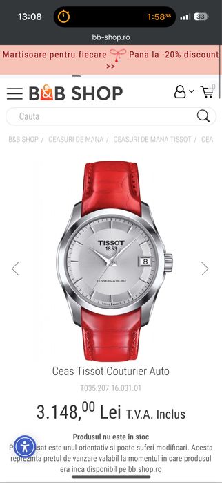 Tissot couturier Automatic Lady - red strap - automatic