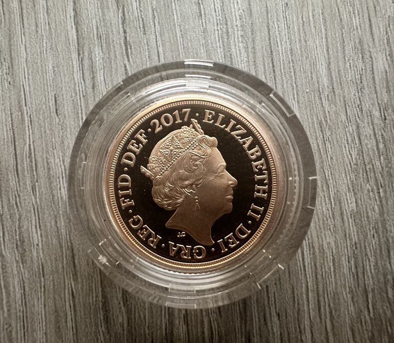 Златна монета британски суверен Piedfort proof sovereign 2017