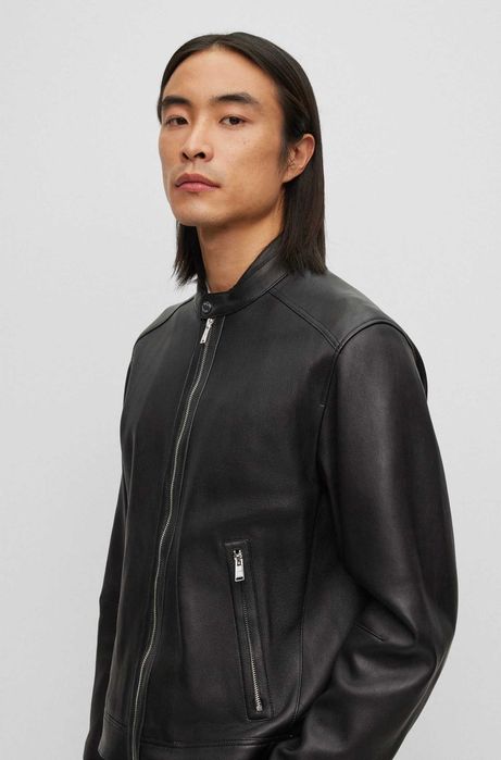 Куртка BOSS «Monty» из натуральной овечьей кожи, regular fit — чёрная