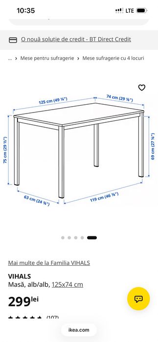 Masă Ikea 125x74