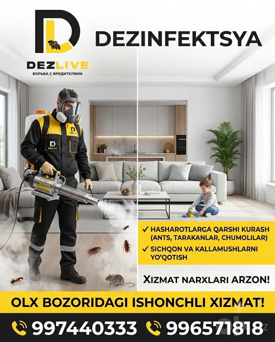 Dezinfeksiya xizmati | Toshkent bo'ylab professional dezinfeksiya