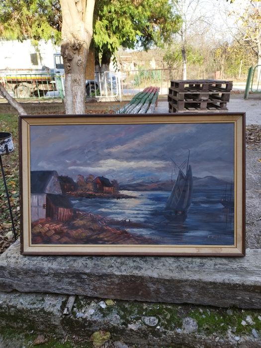 Голяма винтидж авторска картина рисувана с маслени бои