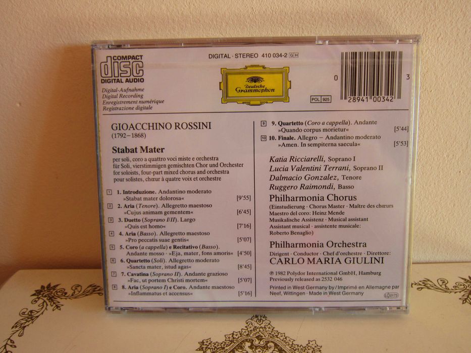cd Rossini - Stabat Mater -dirijor Carlo Maria Giulini Germania 1982