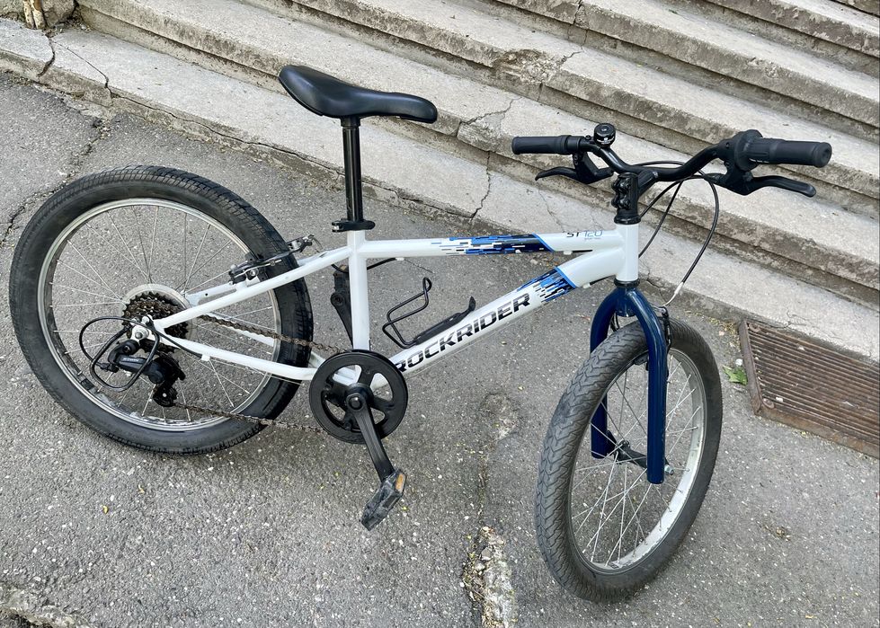 Bicicleta MTB Rockrider ST120 20" Dechalton Alb-Albastru Copii 6-9 ani, Rockrider