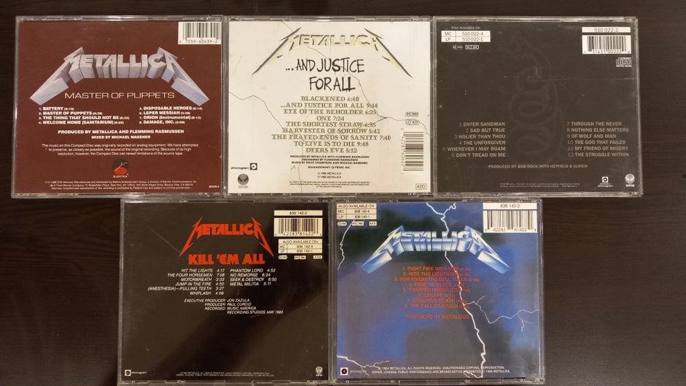 Metallica. 5 диска 1983-1991. Оригинални, отлично състояние.