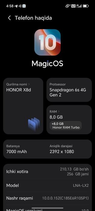 Honor X8D 256/8 yangi