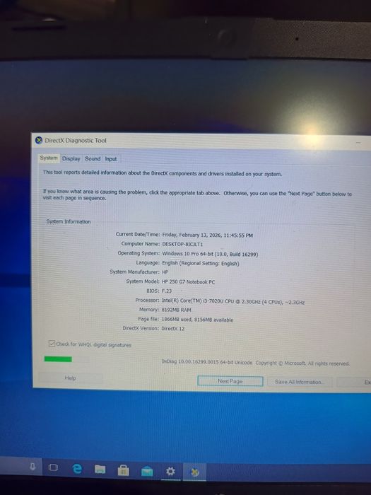 Laptop i3  gen 7020U