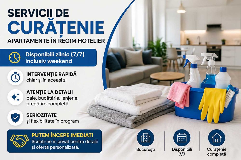 Oferim curatenie la domiciliu si regim hotelier in Bucuresti