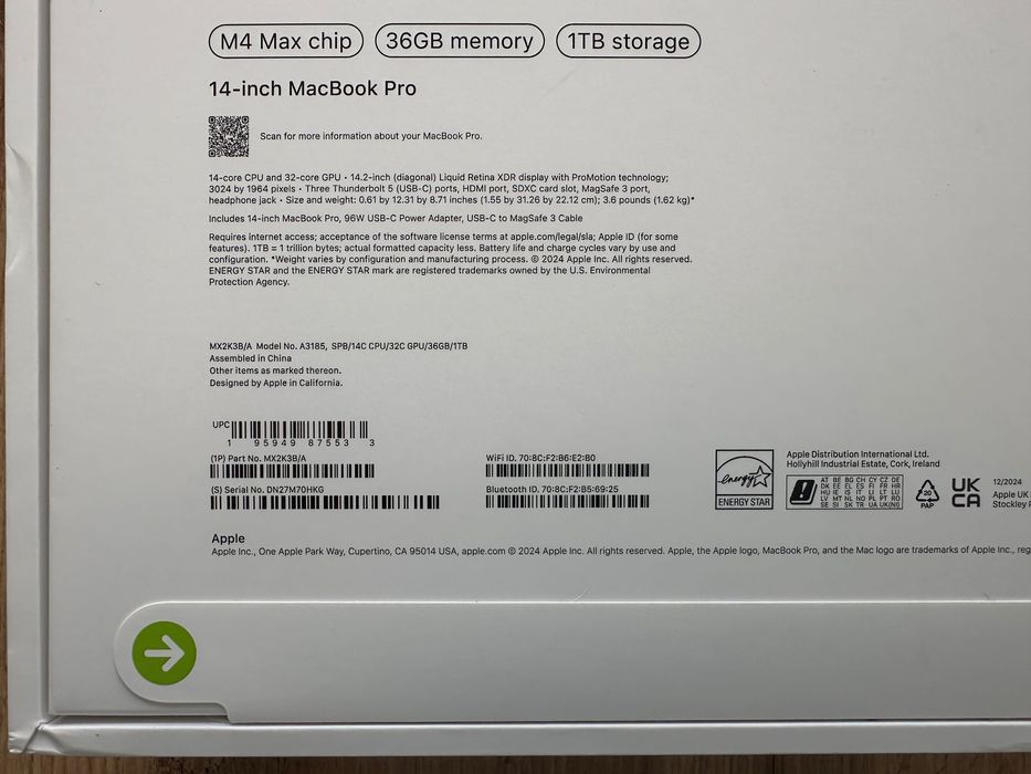 ЧИСТО НОВ MacBook Pro 14" M4 MAX 14-CPU, 32-GPU, 36GB RAM, 1TB SSD