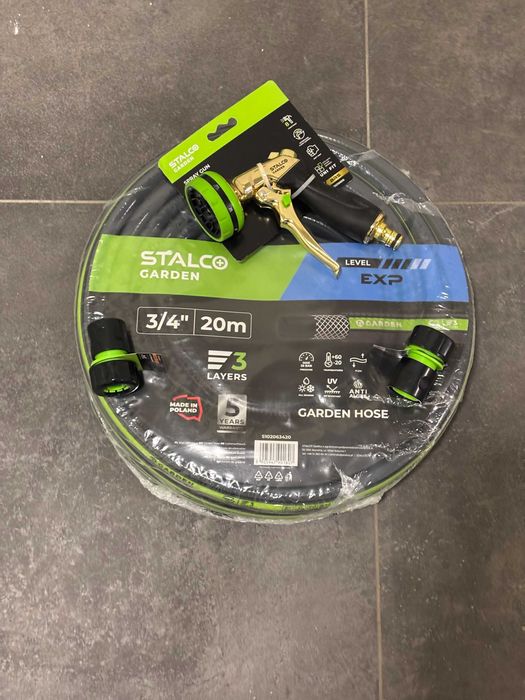 Set Complet Furtun Grădină 3/4" 20m STALCO GARDEN + Pistol Alamă 8 Funcții