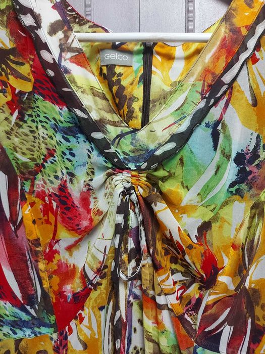 Rochie voal, lungă, florală, multicoloră, Gelco, mărimea 48 (XL/XXL)