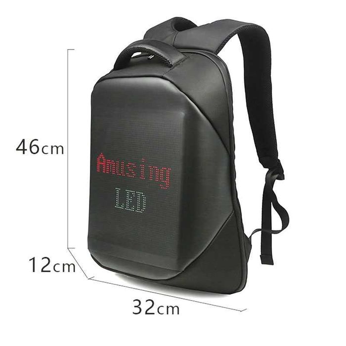 Rucsac Smart Programabil cu Display LED, WiFi, Waterproof, Antifurt, Port USB, Negru