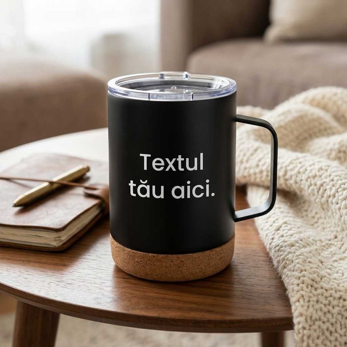 Cană termos (350ml) cu text personalizat – cadou perfect