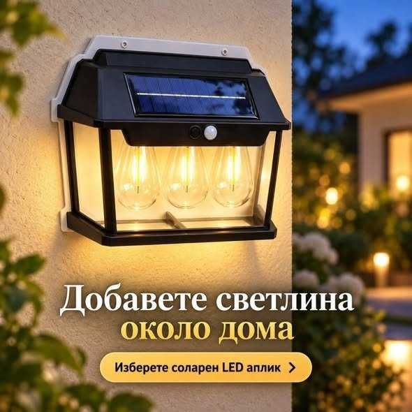 Име:Соларен LED троен фасаден аплик с датчик за движение