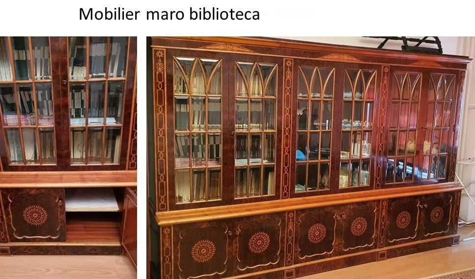 Biblioteca - vintage - lemn masiv cu intarsii, reducere februarie 2026