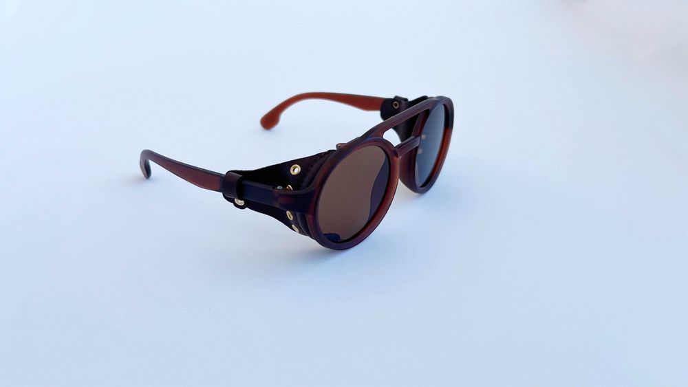 Ochelari de soare Steampunk Rotunzi Maro cu Piele ecologica