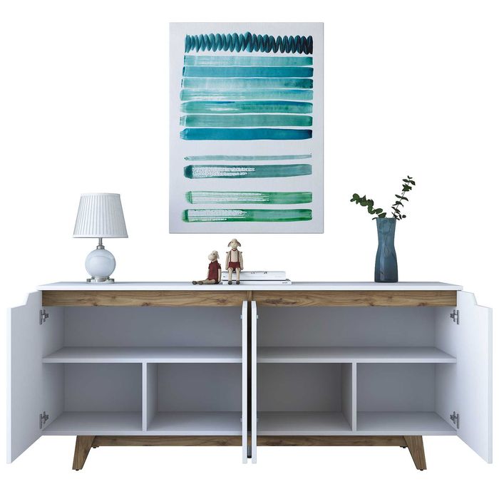 Голям Скрин Puzzle-home 1874, Бял/орех, 180см. Последни бройки - ПРОМО